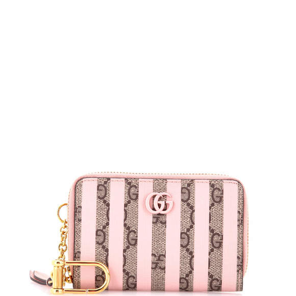 Gucci GG Zip Around Key Case Striped GG Coated Canvas - Picture 1 of 6